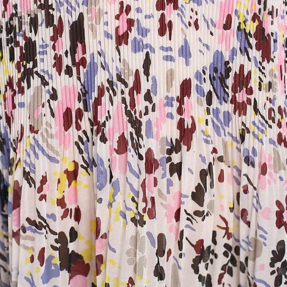 Ganni Pleated Georgette F3403 Multicolor Egret Floral Sleeveless V-neck Dress - Picture 6 of 12